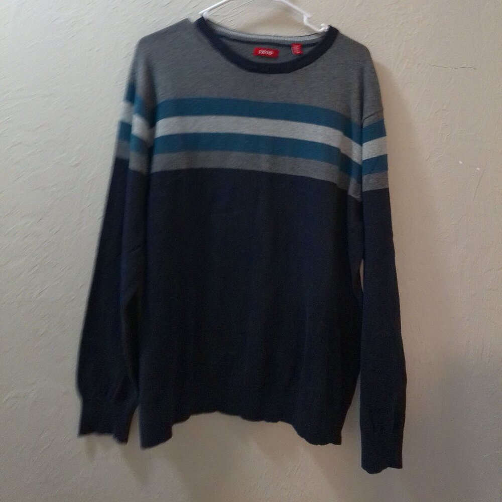 IZOD Men’s XL Crewneck Sweater Gray & Navy Striped Pullover